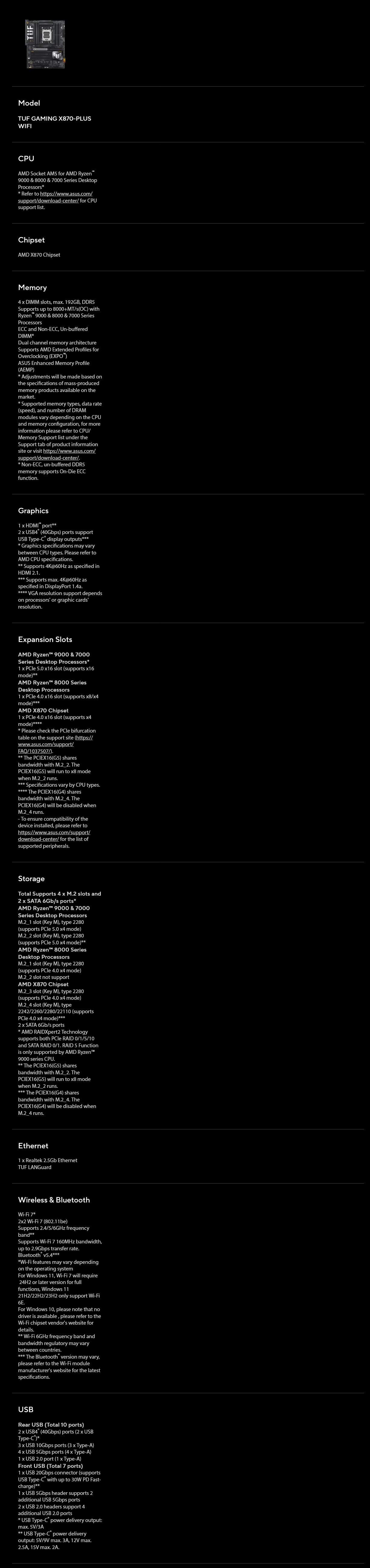 ASUS TUF GAMING X870-PLUS WIFI AM5 ATX Motherboard