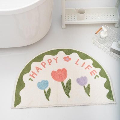 Faux Lambswool Bathroom Absorbent Nonslip Rug Happy Life