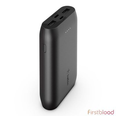 Belkin BOOST 充电宝 10K (Multi-port) - 黑色(F8J267btBLK),6 in./15cm USB-A to USB-C cable included, 3 ports: 2 USB-A and 1 USB-C
