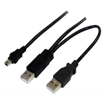 Astrotek USB 2.0 一分二数据线 - Type A 公口 转 Mini B 5 针 1米 + USB Type A 公口 2米 黑色 充电 分线器