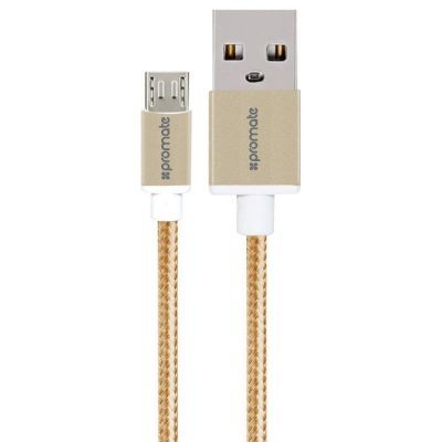 Promate \'linkMate-U2M\' 超耐用网状编织Micro-USB同步充电数据线，120厘米，金色